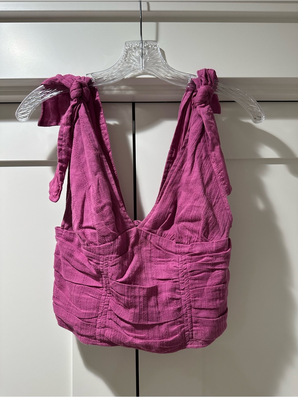 Free People Magenta Tie-Shoulder Crop Top